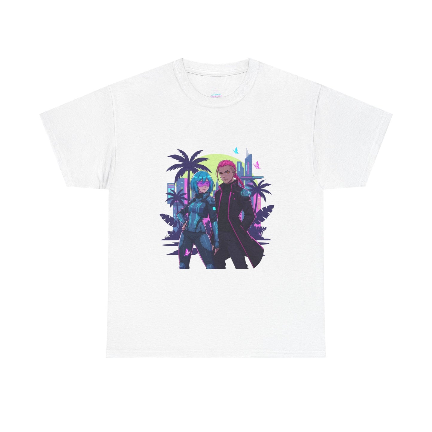Cyberpunk Tropical Duo Tee — Neon Futuristic Beach Graphic T-Shirt