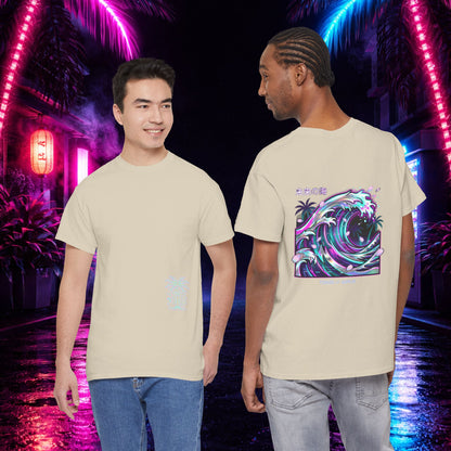 Vaporwave Japanese Surf T-Shirt — "未来の海" Retro Neon Aesthetic