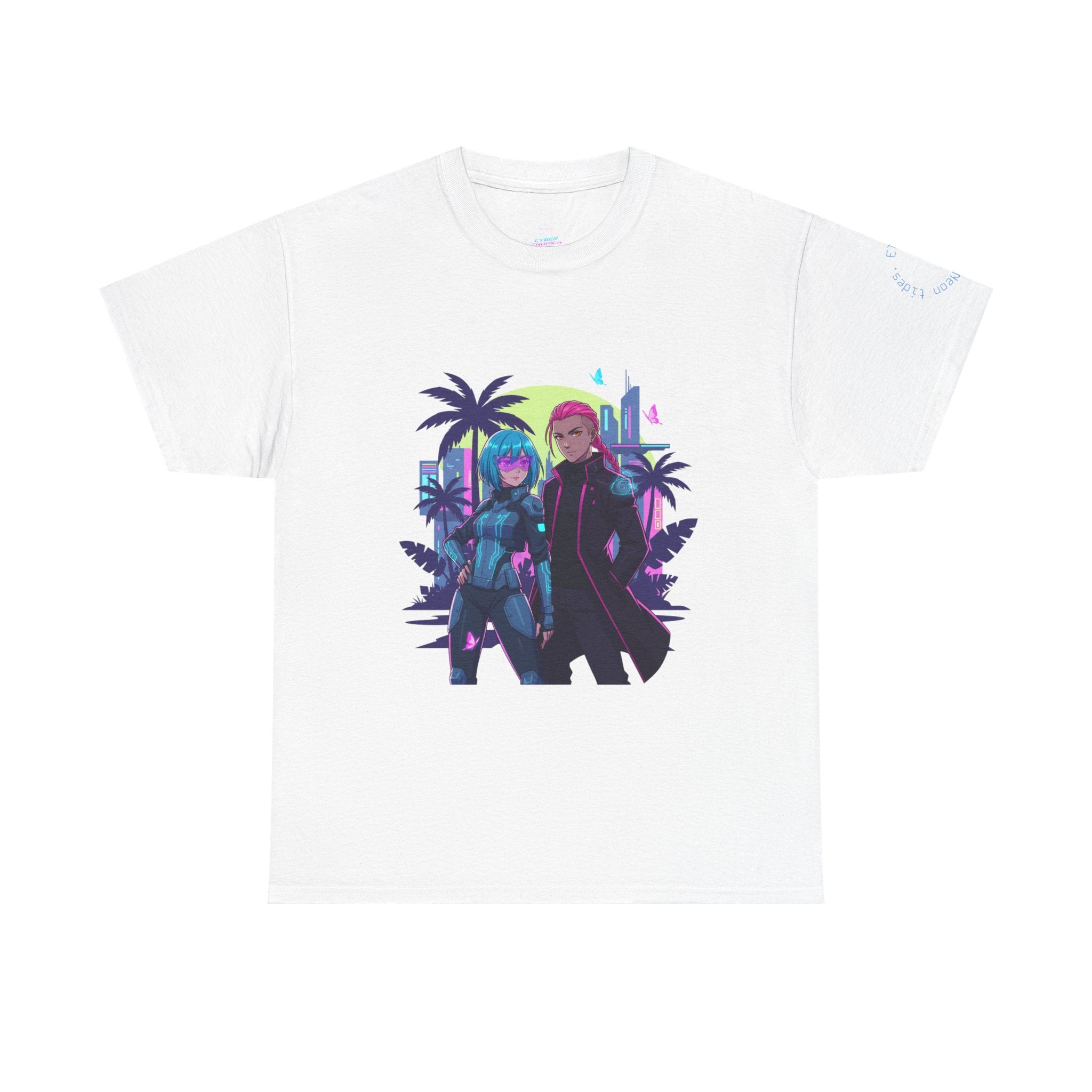 Vaporwave Cyber Duo T-Shirt — 'Tropical Vibes' Retro Futuristic Tee
