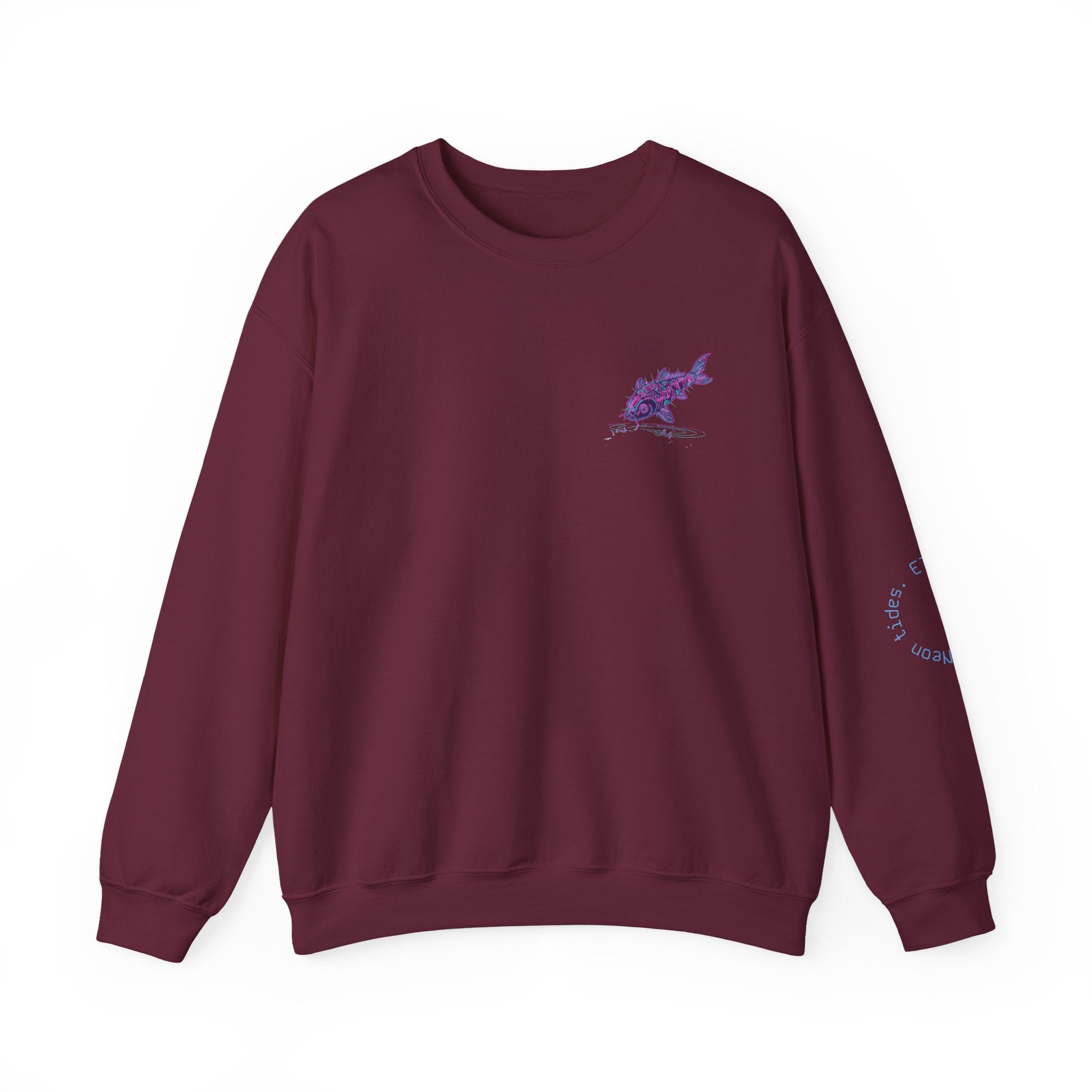 Crewneck Sweatshirt — Pastel Japanese Text Repeat & Purple Fish Graphic