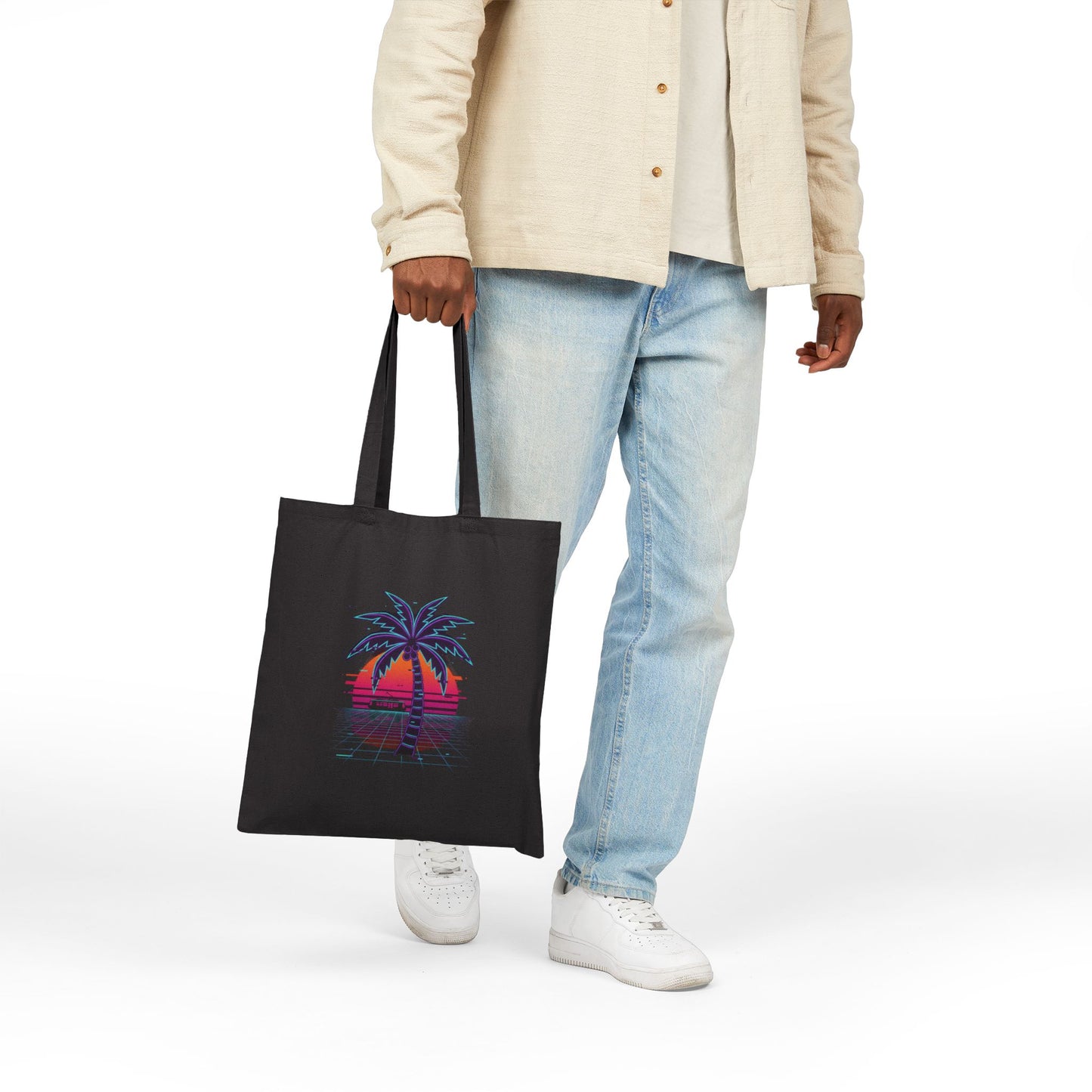 Neon Palm Sunset Canvas Tote ("neon tides. Electric skies.")