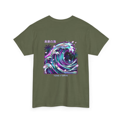 Vaporwave Japanese Surf T-Shirt — "未来の海" Retro Neon Aesthetic