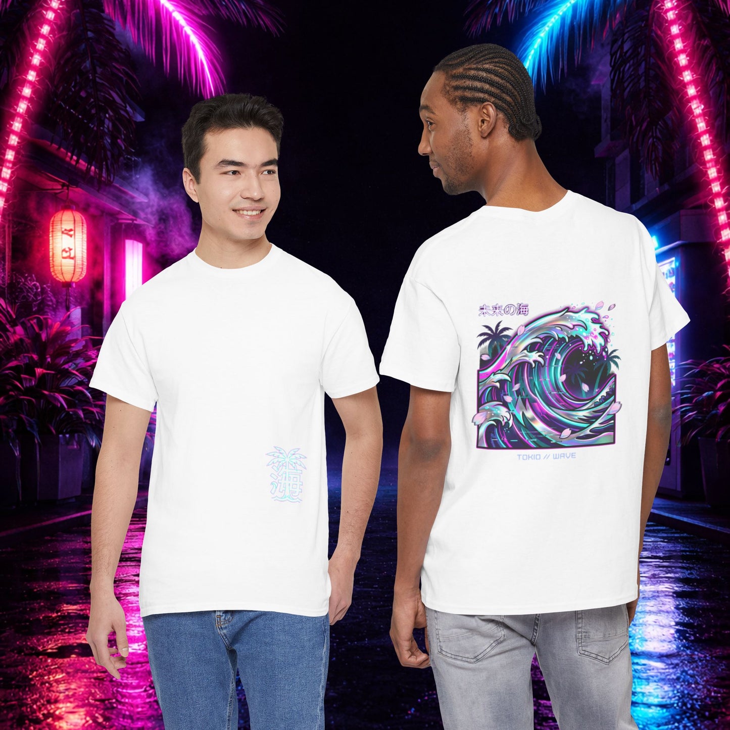 Vaporwave Japanese Surf T-Shirt — "未来の海" Retro Neon Aesthetic