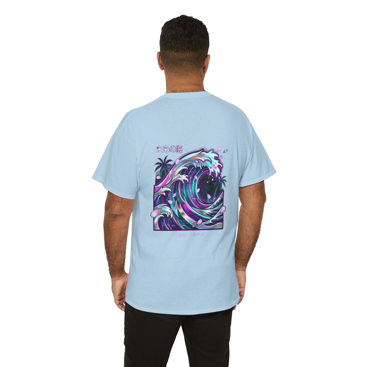 Vaporwave Japanese Surf T-Shirt — "未来の海" Retro Neon Aesthetic