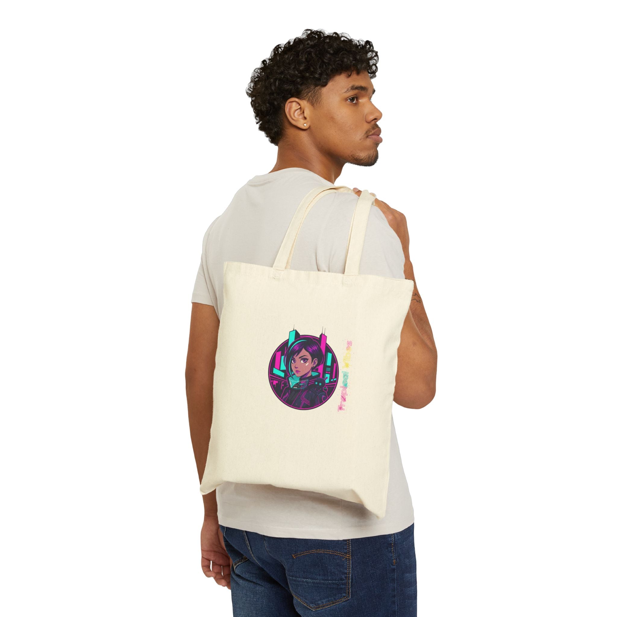 Neon Cyberpunk Girl Tote
