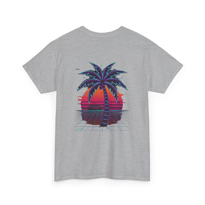 Retro Palm Tree Sunset T-Shirt — Vintage Tropical Beach Tee