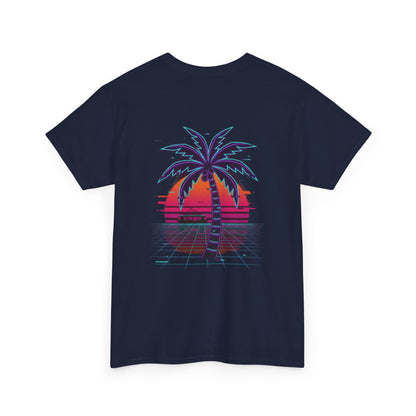Retro Palm Tree Sunset T-Shirt — Vintage Tropical Beach Tee