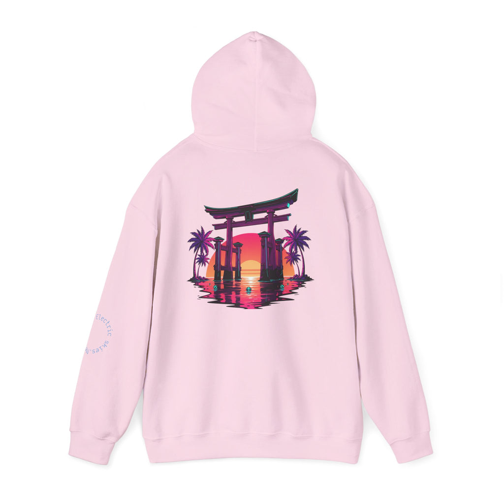 Sunset Torii Hoodie — Japanese Torii Gate Beach Sunset Graphic Hoodie