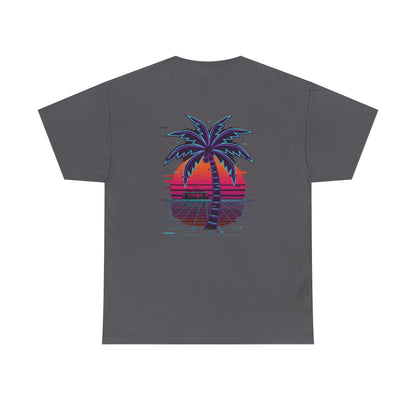Retro Palm Tree Sunset T-Shirt — Vintage Tropical Beach Tee