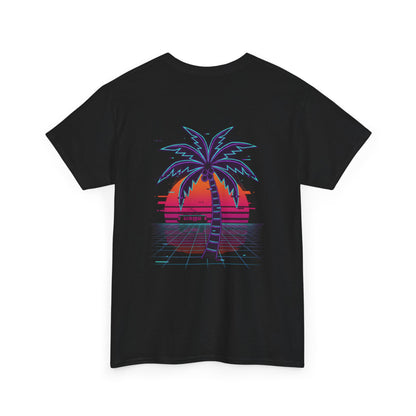 Retro Palm Tree Sunset T-Shirt — Vintage Tropical Beach Tee