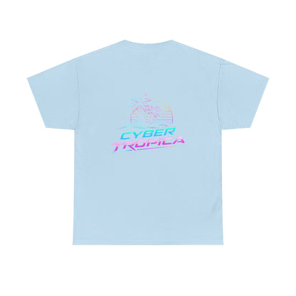 Cyberpunk Tropical Duo Tee — Neon Futuristic Beach Graphic T-Shirt