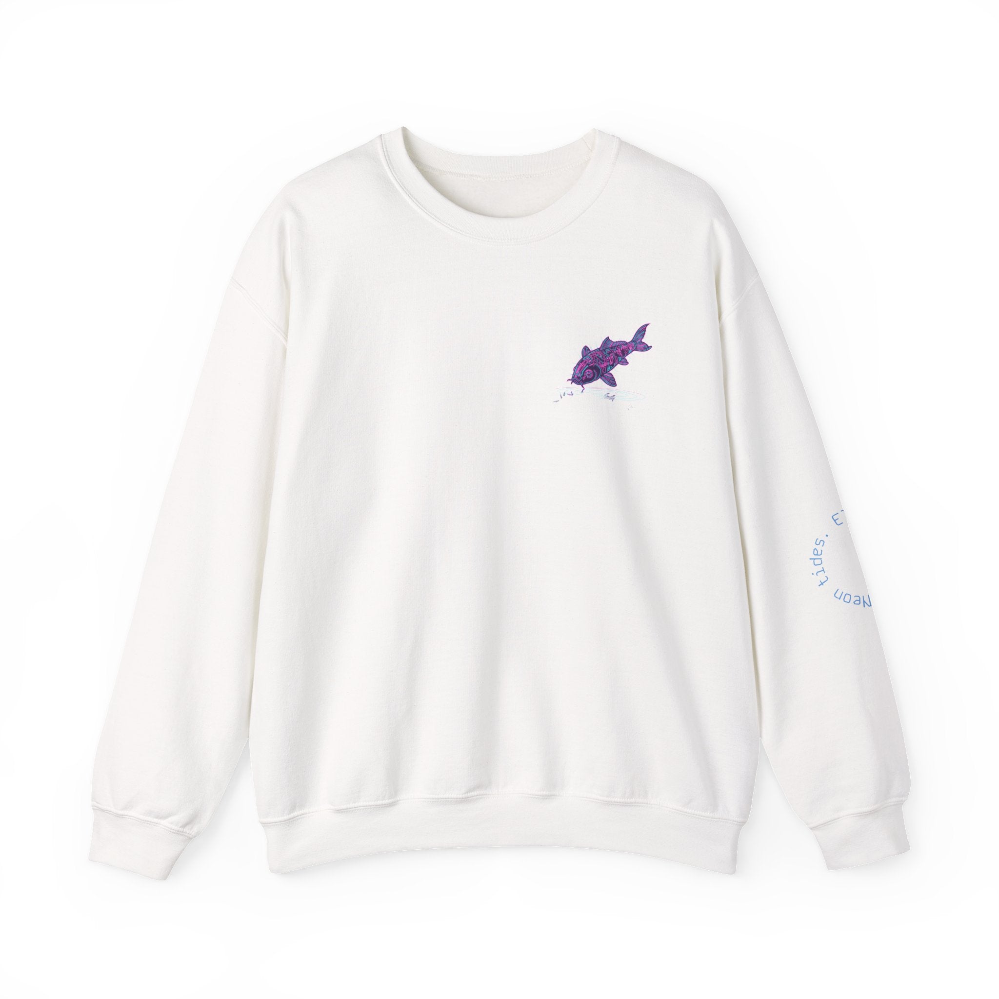 Crewneck Sweatshirt — Pastel Japanese Text Repeat & Purple Fish Graphic