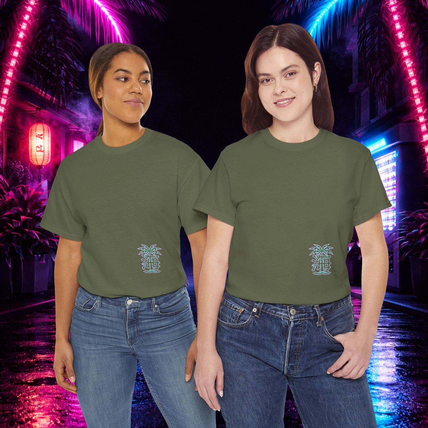 Vaporwave Japanese Surf T-Shirt — "未来の海" Retro Neon Aesthetic