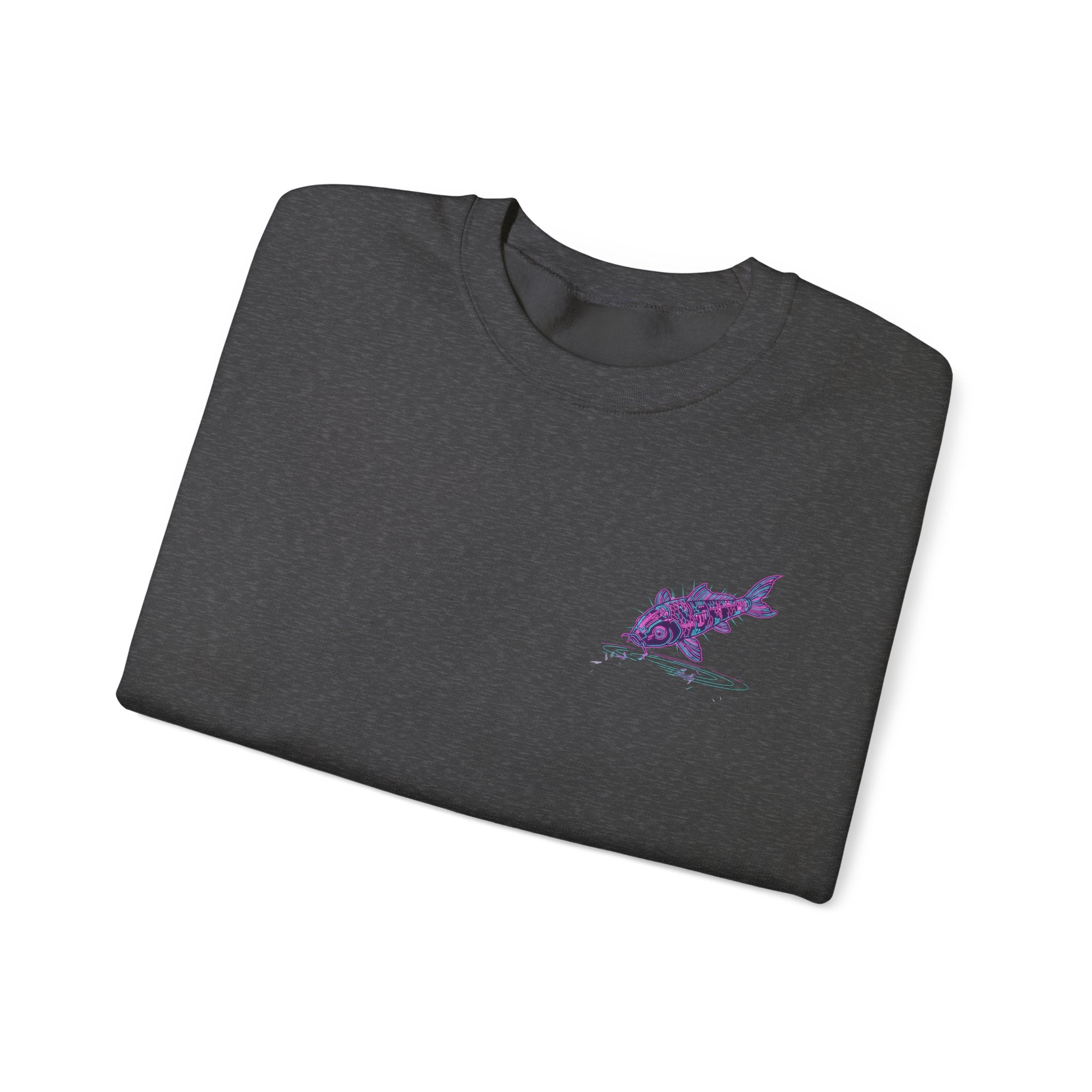 Crewneck Sweatshirt — Pastel Japanese Text Repeat & Purple Fish Graphic