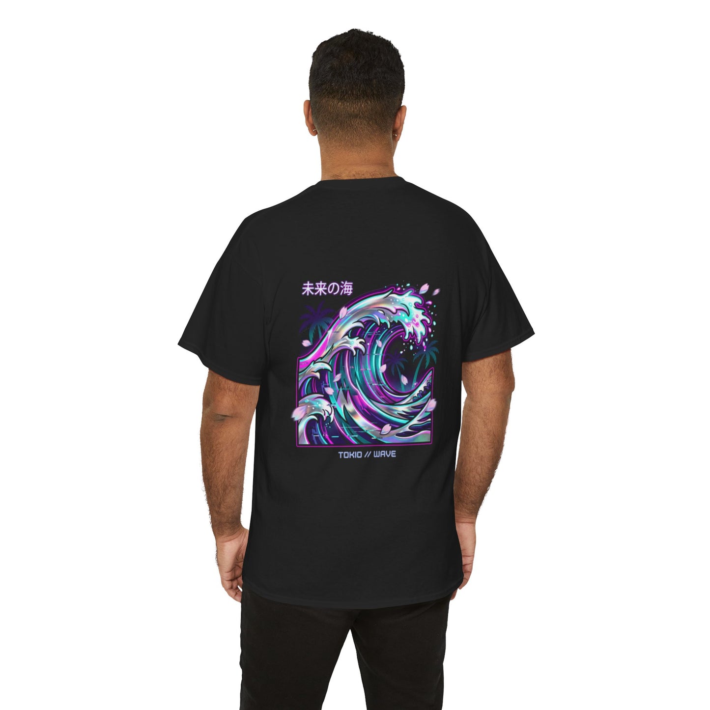 Vaporwave Japanese Surf T-Shirt — "未来の海" Retro Neon Aesthetic