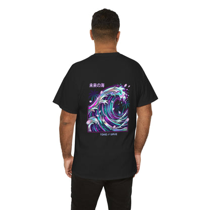 Vaporwave Japanese Surf T-Shirt — "未来の海" Retro Neon Aesthetic