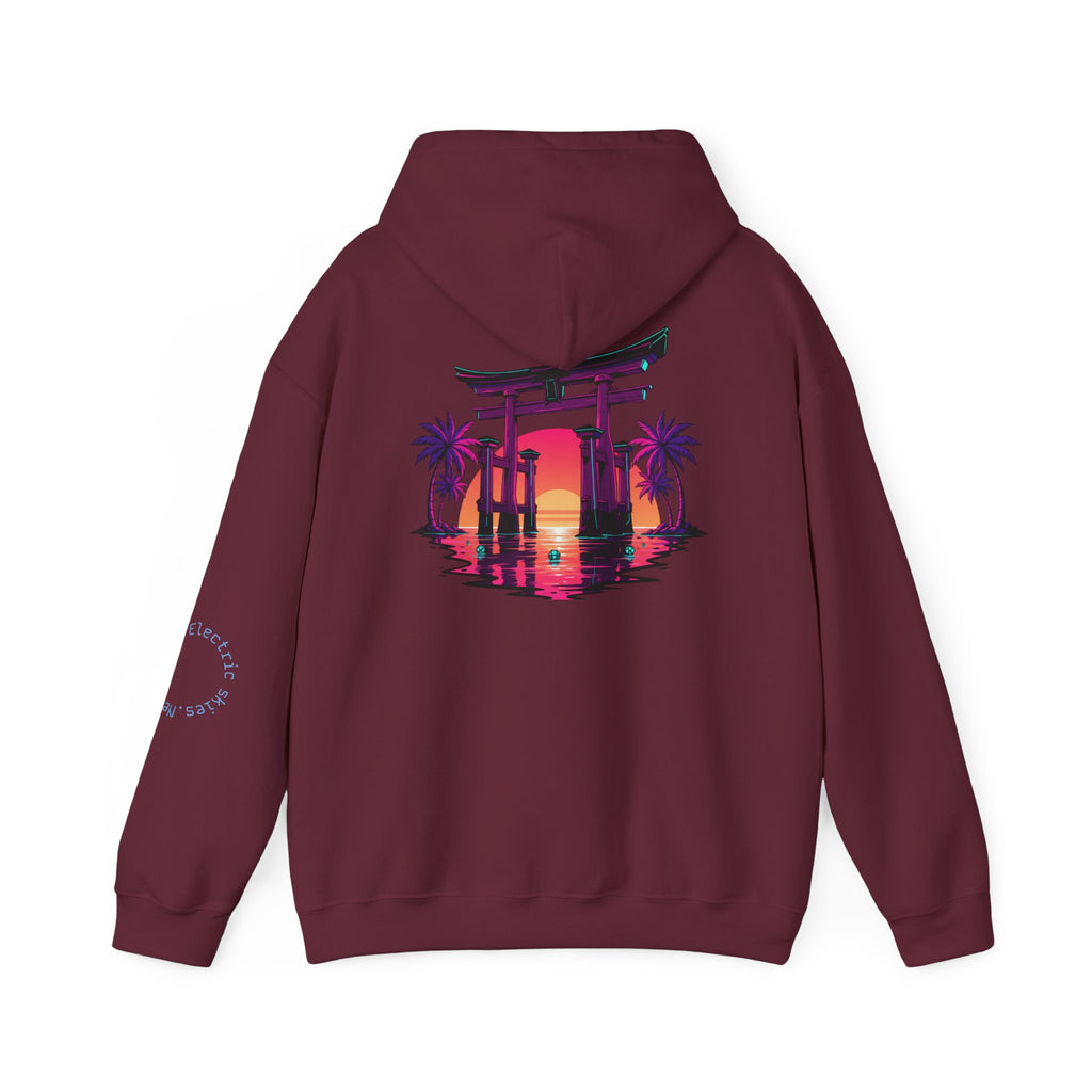 Sunset Torii Hoodie — Japanese Torii Gate Beach Sunset Graphic Hoodie