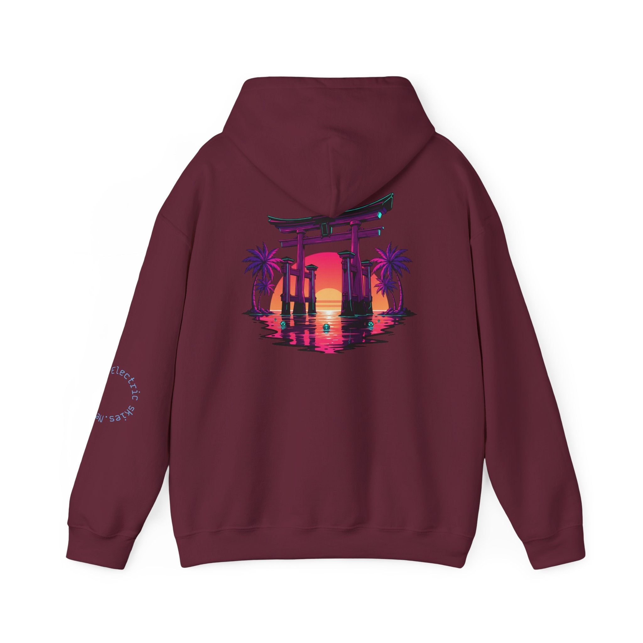 Sunset Torii Hoodie — Japanese Torii Gate Beach Sunset Graphic Hoodie