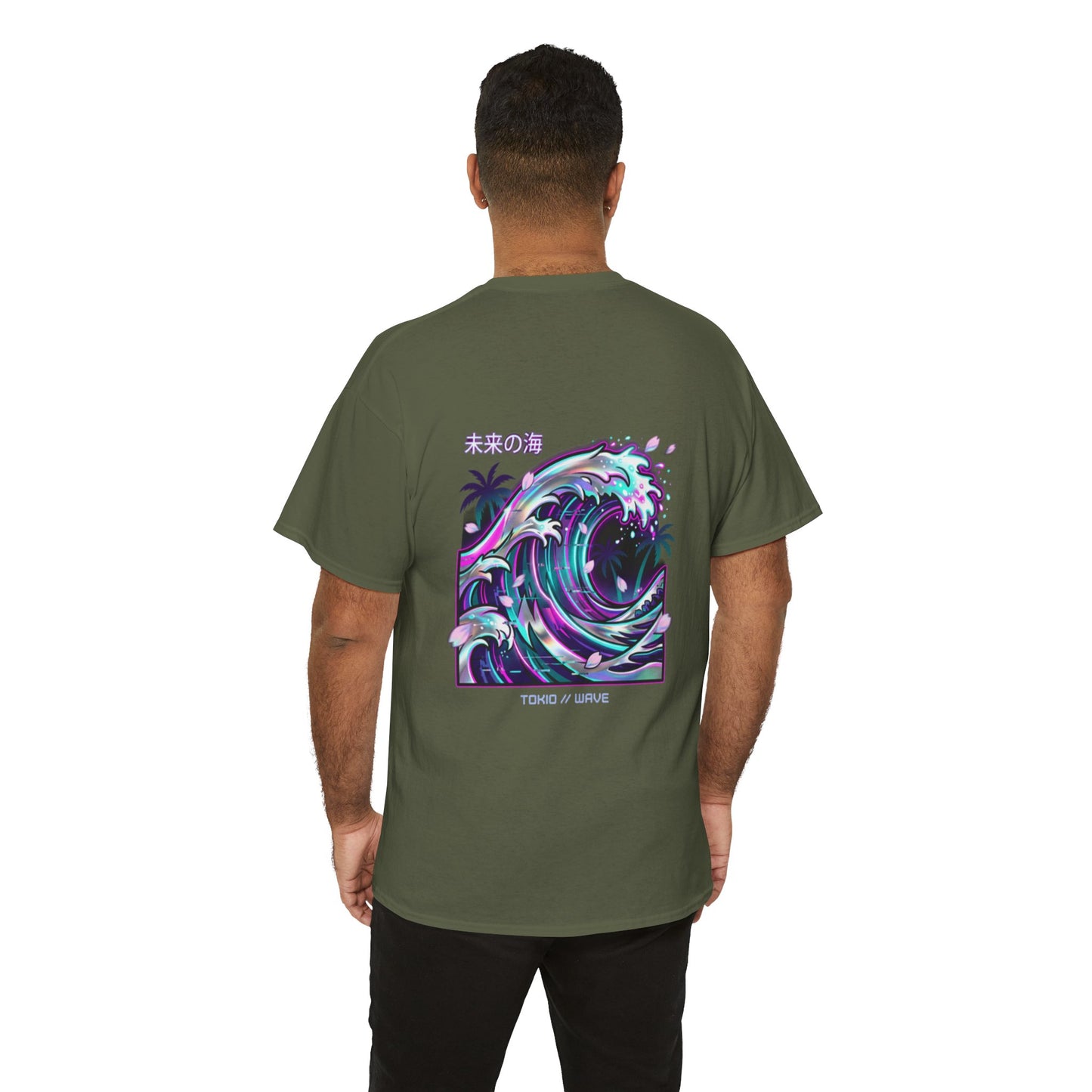 Vaporwave Japanese Surf T-Shirt — "未来の海" Retro Neon Aesthetic