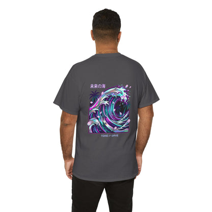 Vaporwave Japanese Surf T-Shirt — "未来の海" Retro Neon Aesthetic