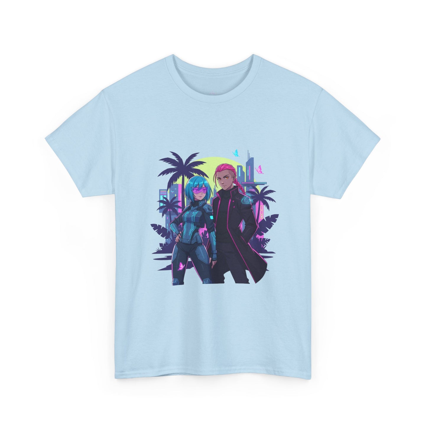 Cyberpunk Tropical Duo Tee — Neon Futuristic Beach Graphic T-Shirt