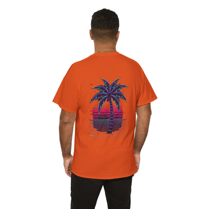 Retro Palm Tree Sunset T-Shirt — Vintage Tropical Beach Tee
