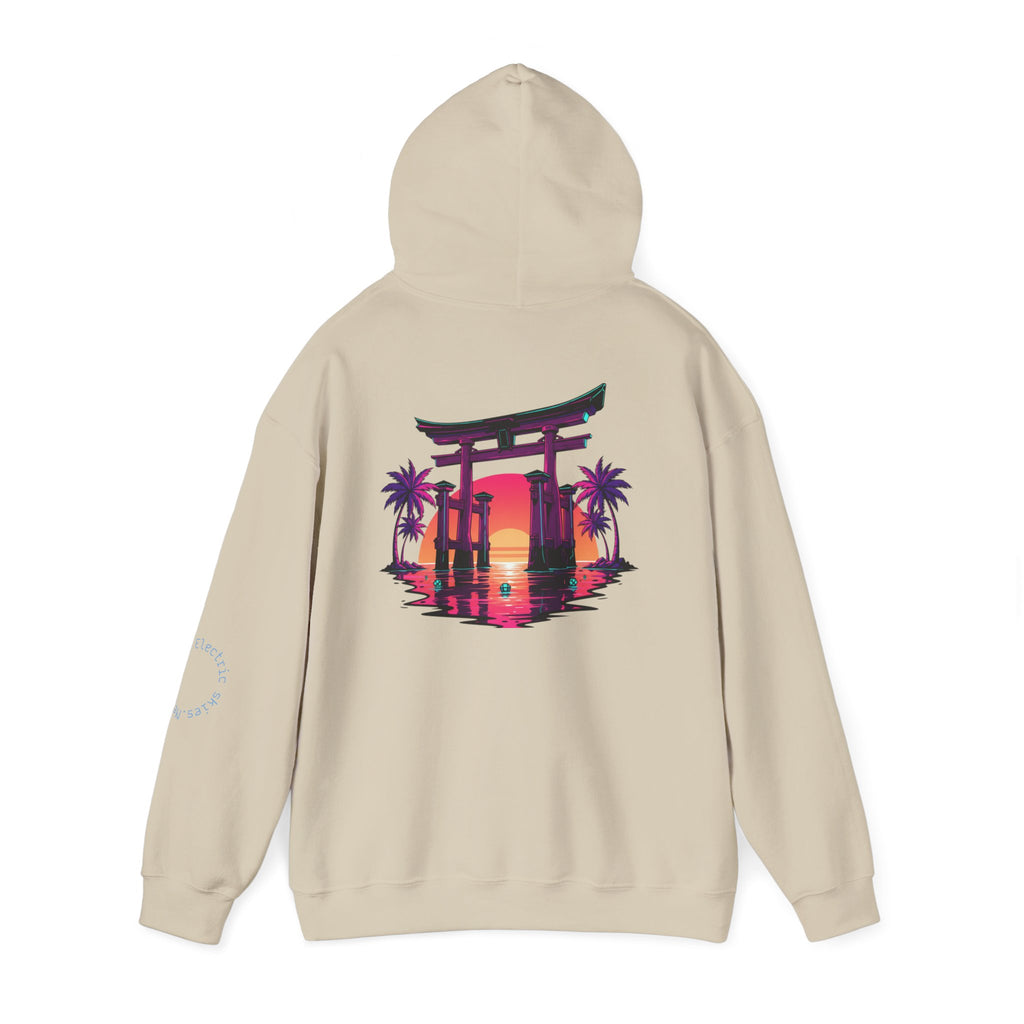 Sunset Torii Hoodie — Japanese Torii Gate Beach Sunset Graphic Hoodie