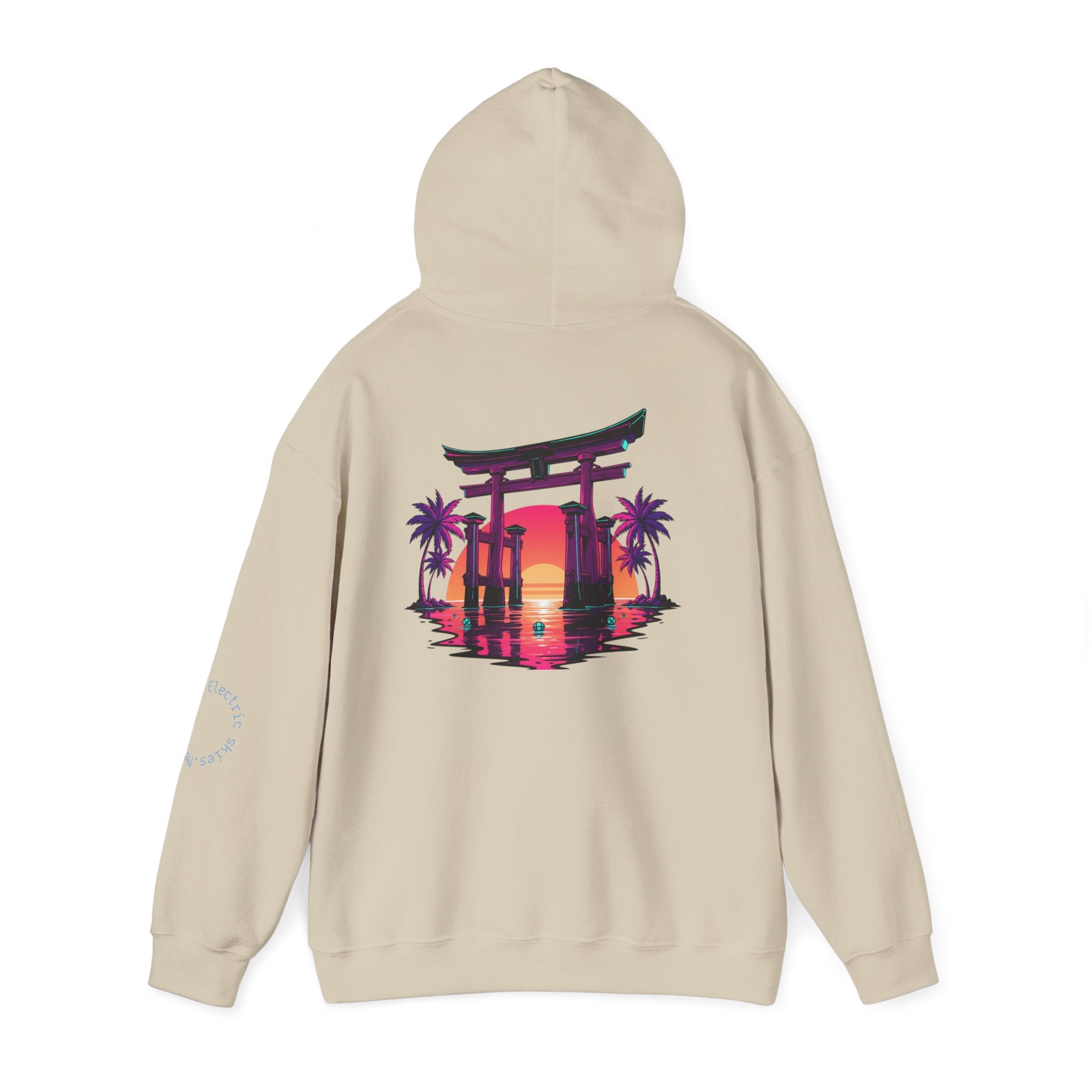 Sunset Torii Hoodie — Japanese Torii Gate Beach Sunset Graphic Hoodie