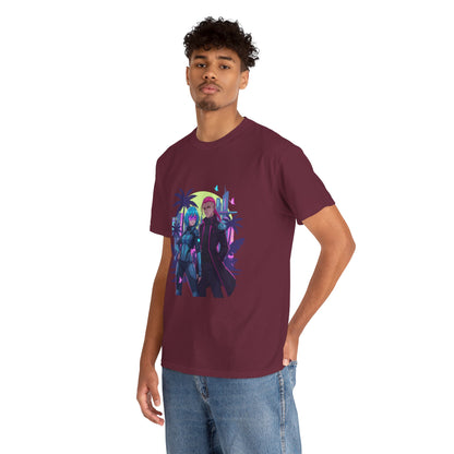 Cyberpunk Tropical Duo Tee — Neon Futuristic Beach Graphic T-Shirt