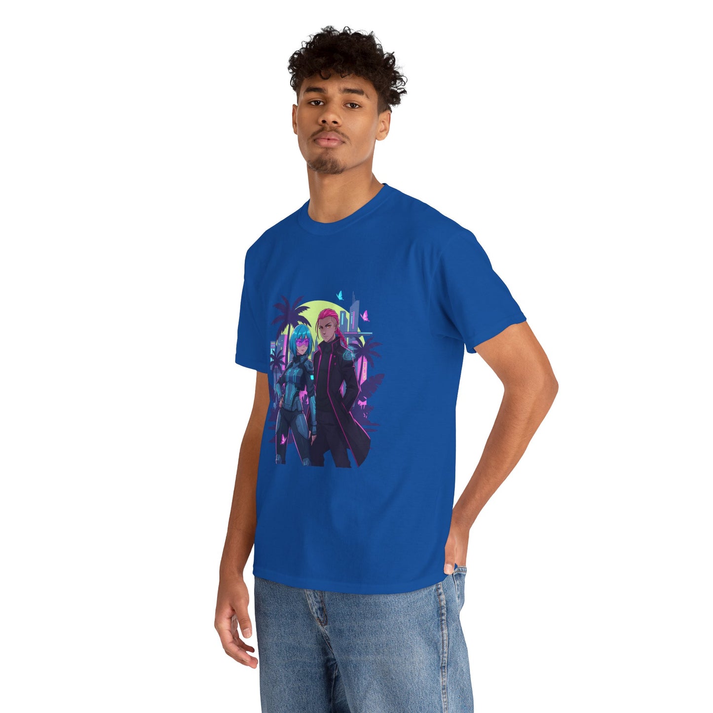 Cyberpunk Tropical Duo Tee — Neon Futuristic Beach Graphic T-Shirt