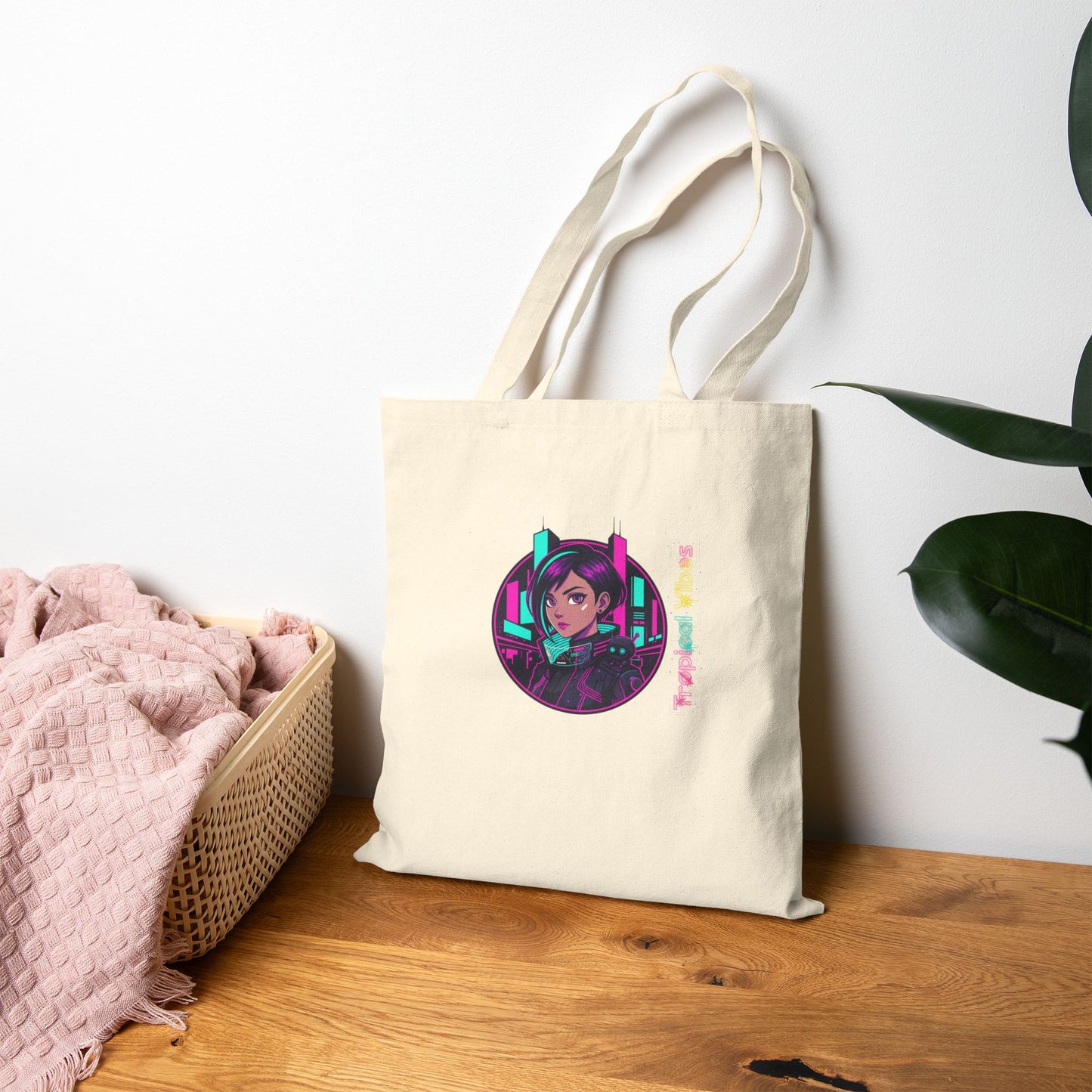 Neon Cyberpunk Girl Tote