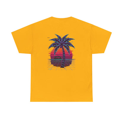 Retro Palm Tree Sunset T-Shirt — Vintage Tropical Beach Tee