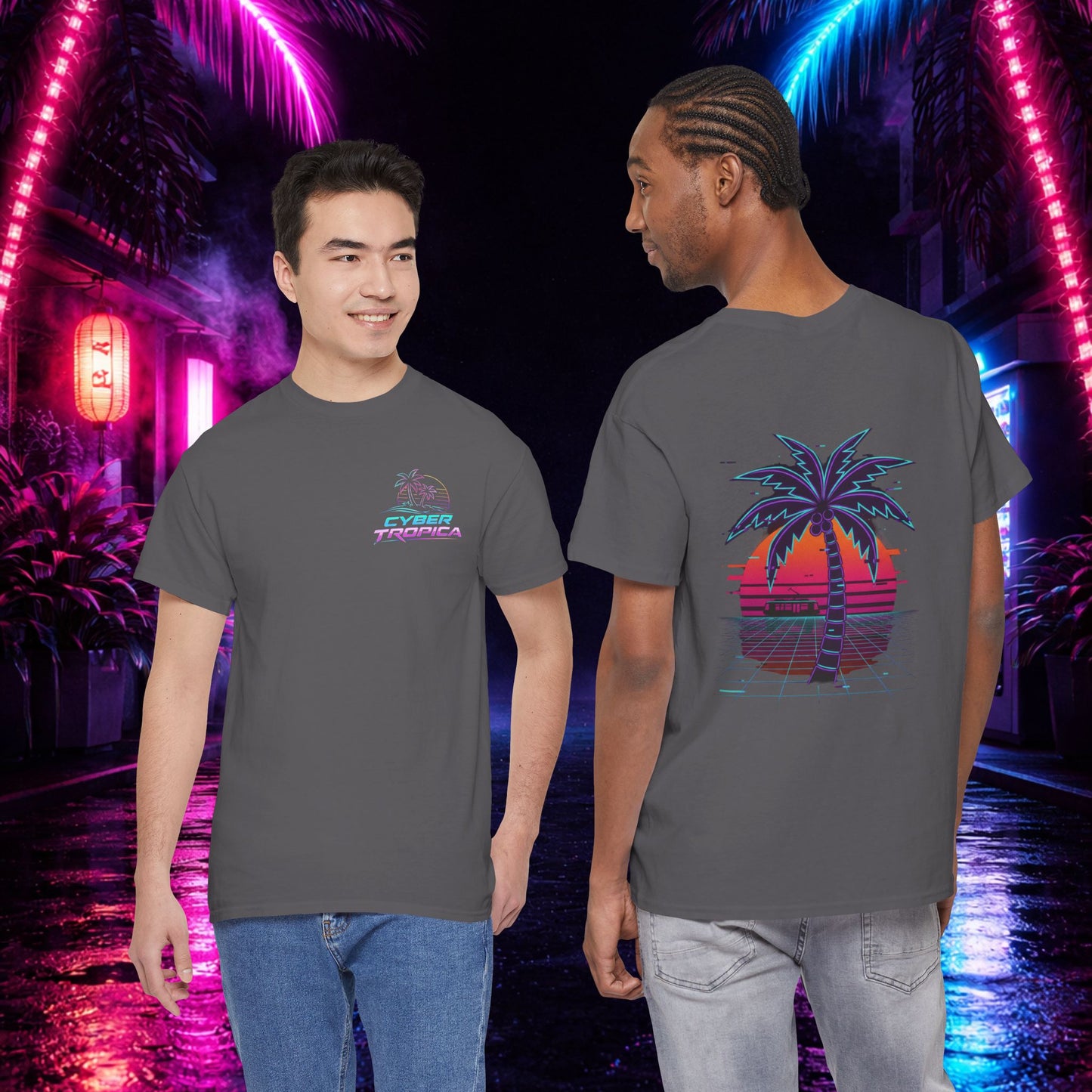 Retro Palm Tree Sunset T-Shirt — Vintage Tropical Beach Tee