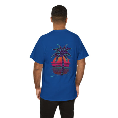 Retro Palm Tree Sunset T-Shirt — Vintage Tropical Beach Tee