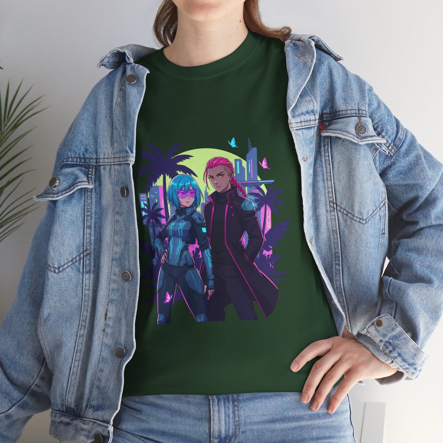 Cyberpunk Tropical Duo Tee — Neon Futuristic Beach Graphic T-Shirt
