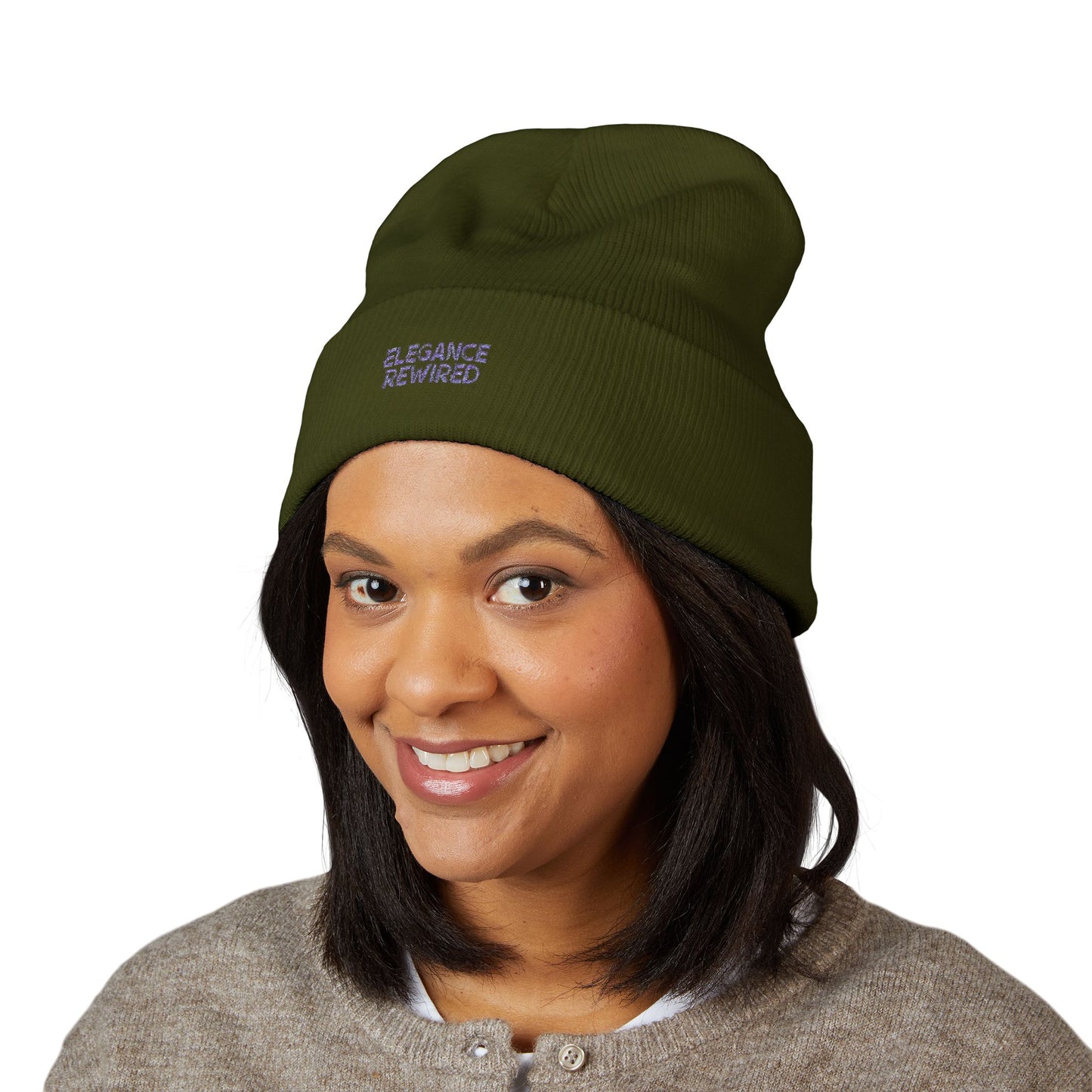 Embroidered 'Elegance Rewired' Cuffed Beanie