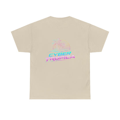 Cyberpunk Tropical Duo Tee — Neon Futuristic Beach Graphic T-Shirt