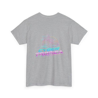 Cyberpunk Tropical Duo Tee — Neon Futuristic Beach Graphic T-Shirt
