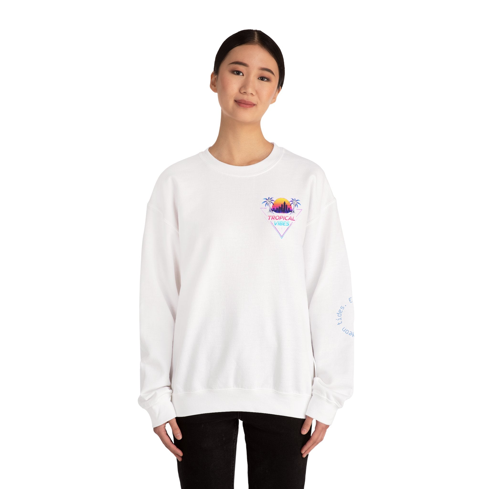 Tropical Palm Crewneck Sweatshirt — Sunset Cityscape Graphic