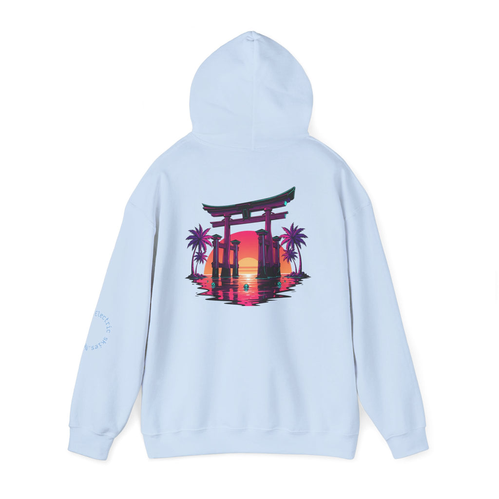 Sunset Torii Hoodie — Japanese Torii Gate Beach Sunset Graphic Hoodie