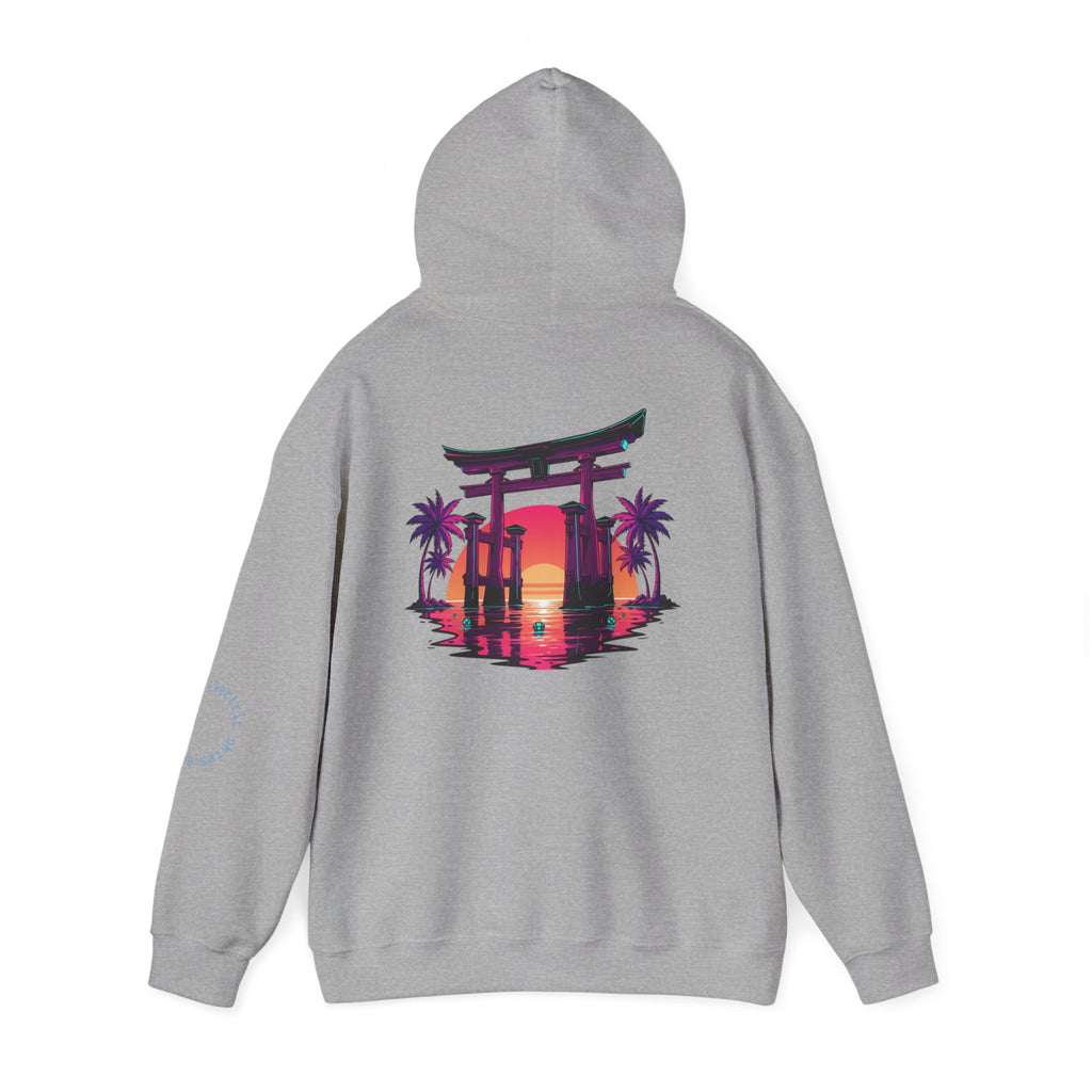 Sunset Torii Hoodie — Japanese Torii Gate Beach Sunset Graphic Hoodie