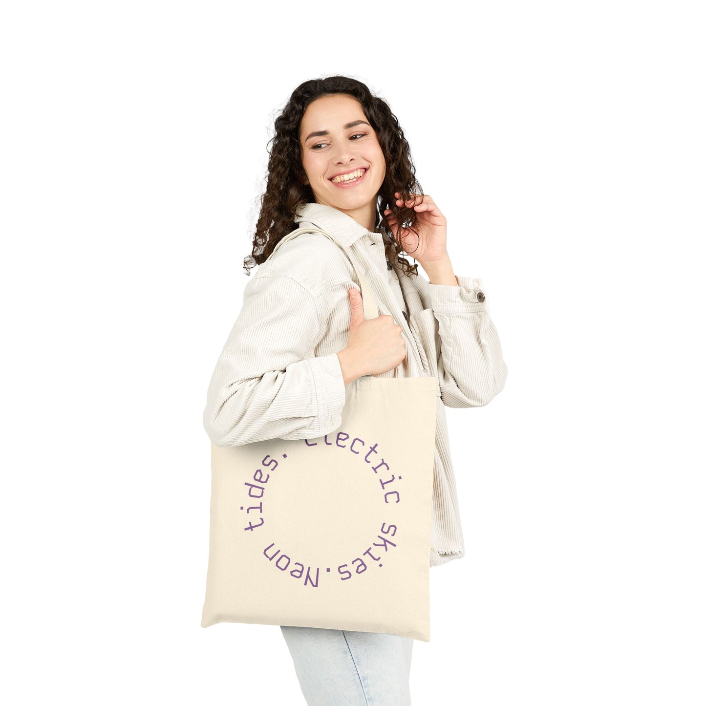 Neon Palm Sunset Canvas Tote ("neon tides. Electric skies.")