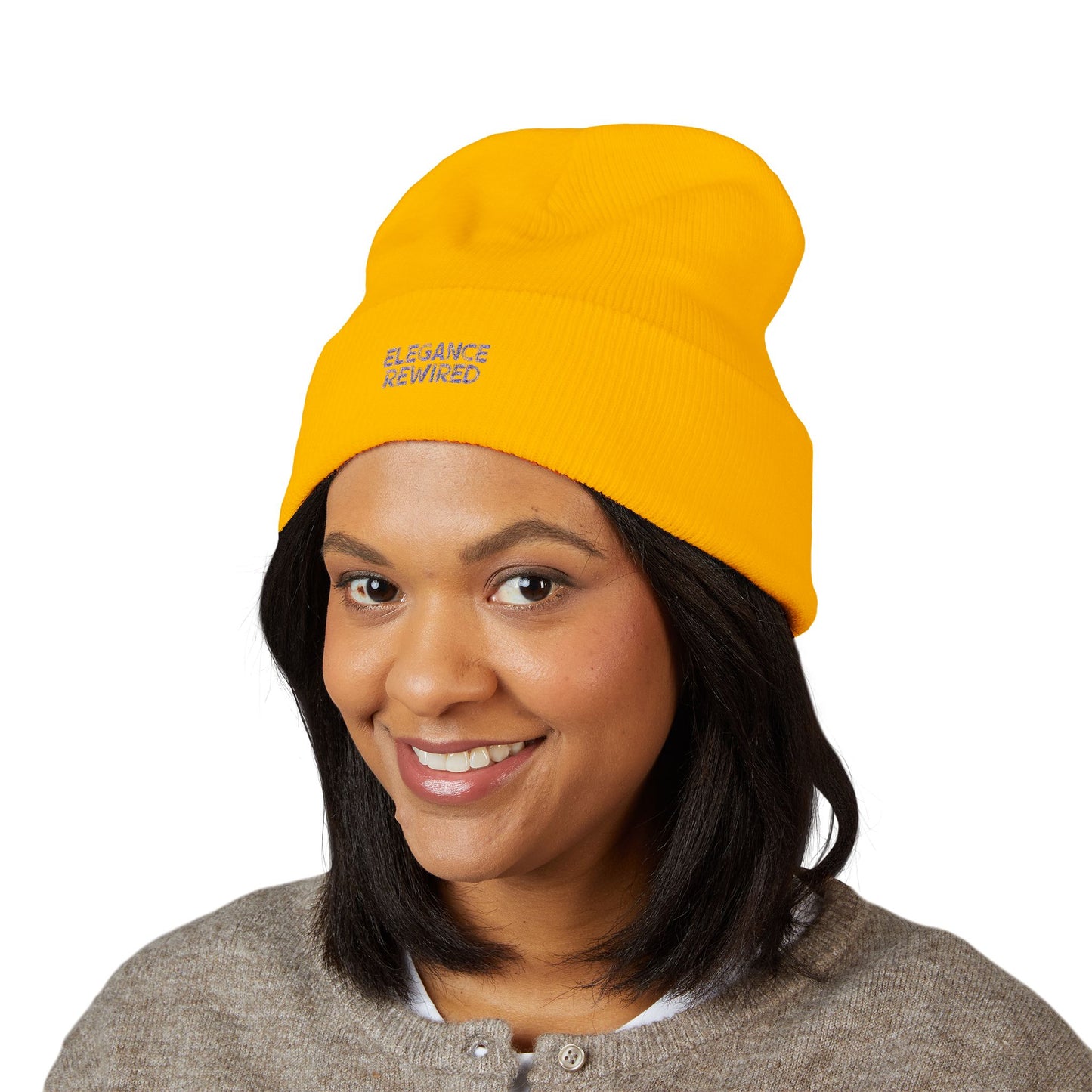 Embroidered 'Elegance Rewired' Cuffed Beanie