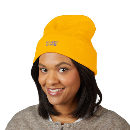 Embroidered 'Elegance Rewired' Cuffed Beanie
