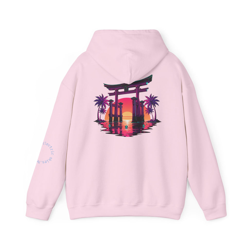 Sunset Torii Hoodie — Japanese Torii Gate Beach Sunset Graphic Hoodie