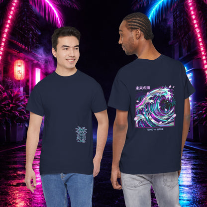 Vaporwave Japanese Surf T-Shirt — "未来の海" Retro Neon Aesthetic