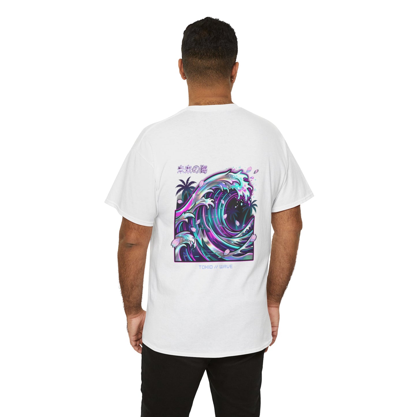 Vaporwave Japanese Surf T-Shirt — "未来の海" Retro Neon Aesthetic