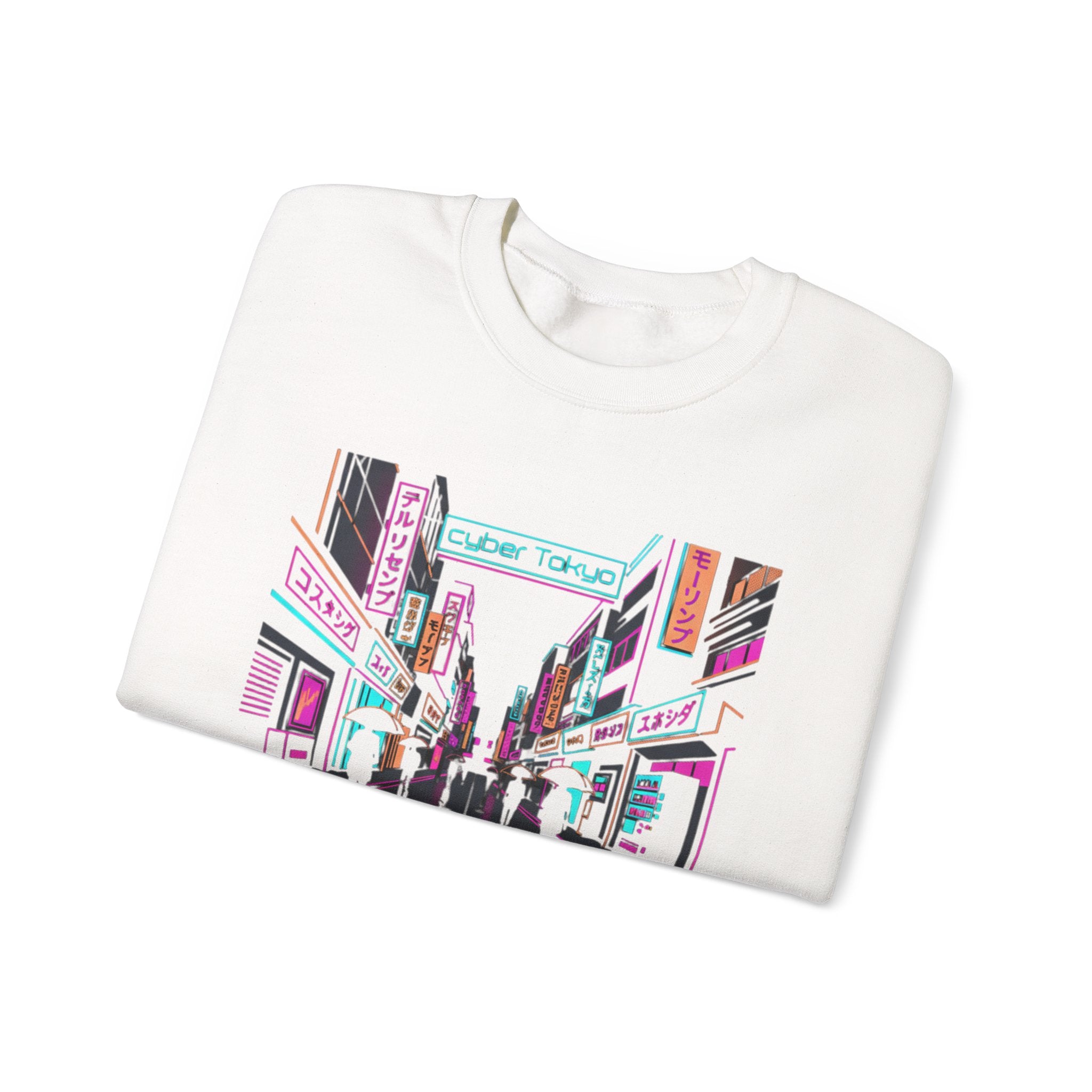 Retro Neon City Crewneck Sweatshirt — Vaporwave Street Scene Design