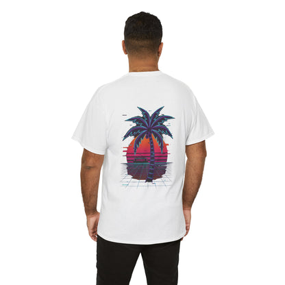 Retro Palm Tree Sunset T-Shirt — Vintage Tropical Beach Tee