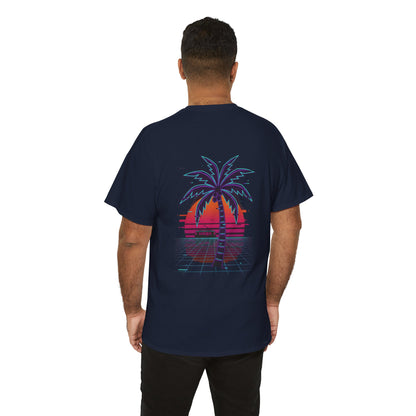 Retro Palm Tree Sunset T-Shirt — Vintage Tropical Beach Tee